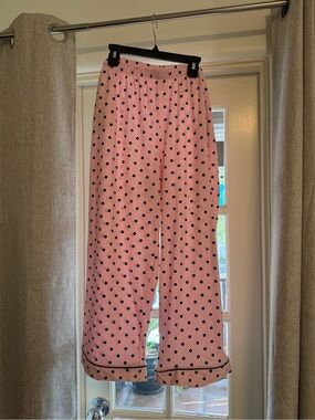 Women's Pink Polka Dot Pajama Pants with Black Trim size large